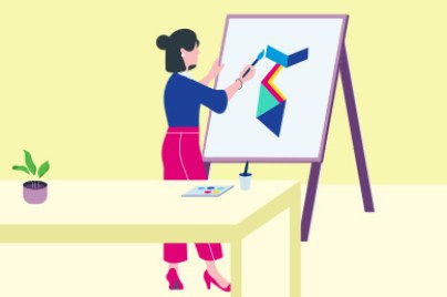 illustration of woman painting on easel